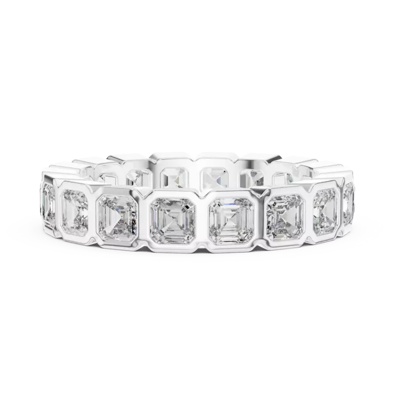 The ethreal bezel set sq emerald eternity band 4.20mm