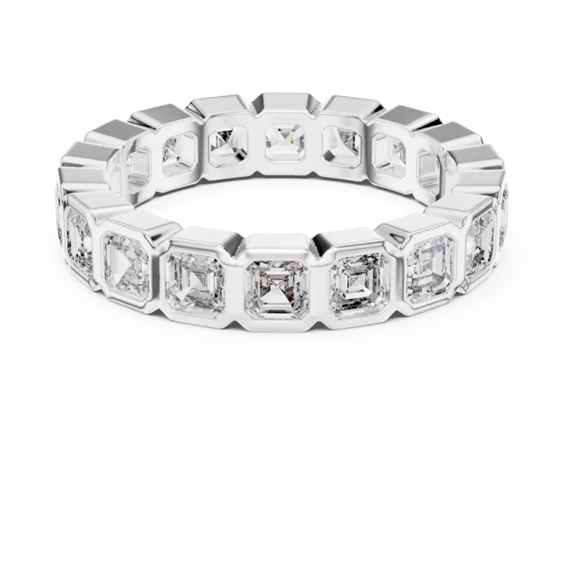 The ethreal bezel set sq emerald eternity band 4.20mm