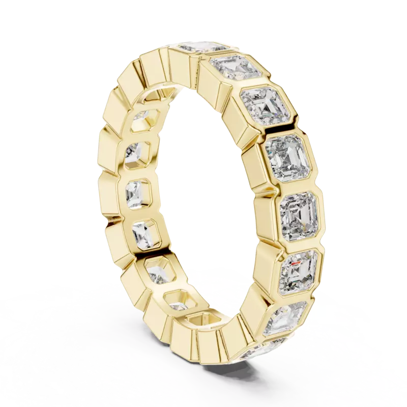 The ethreal bezel set sq emerald eternity band 4.20mm