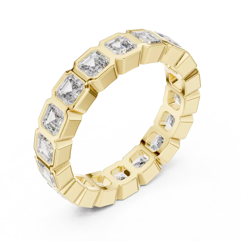 The ethreal bezel set sq emerald eternity band 4.20mm