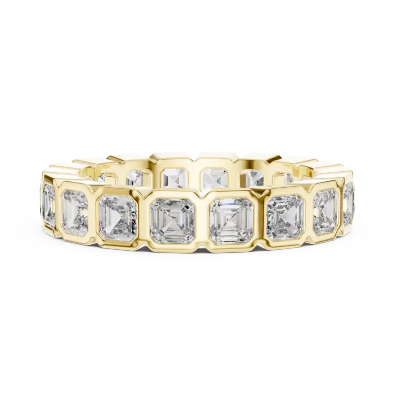The ethreal bezel set sq emerald eternity band 4.20mm