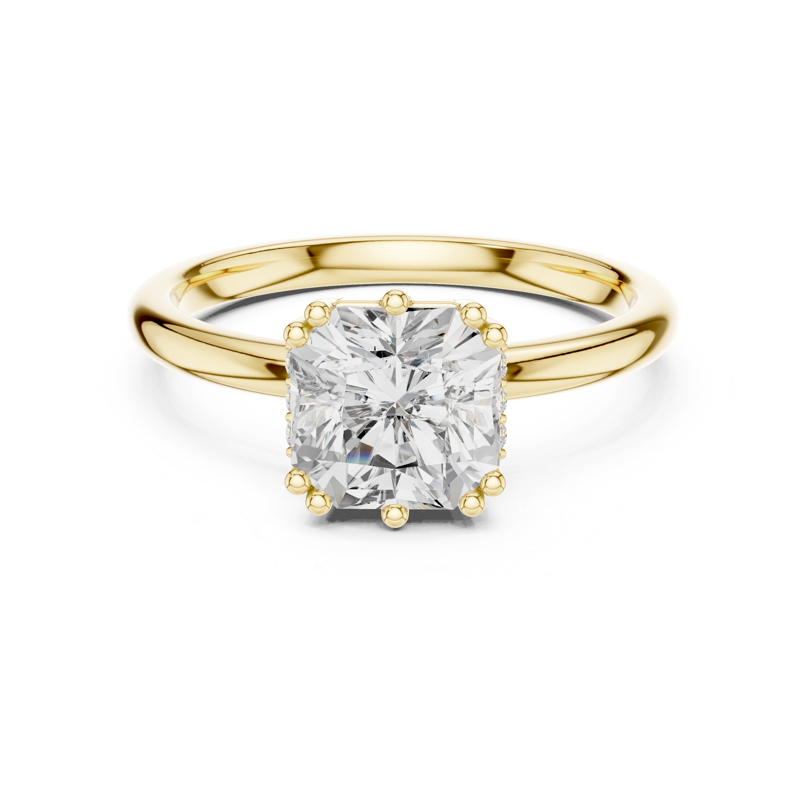 asscher hidden halo Solitaire ring