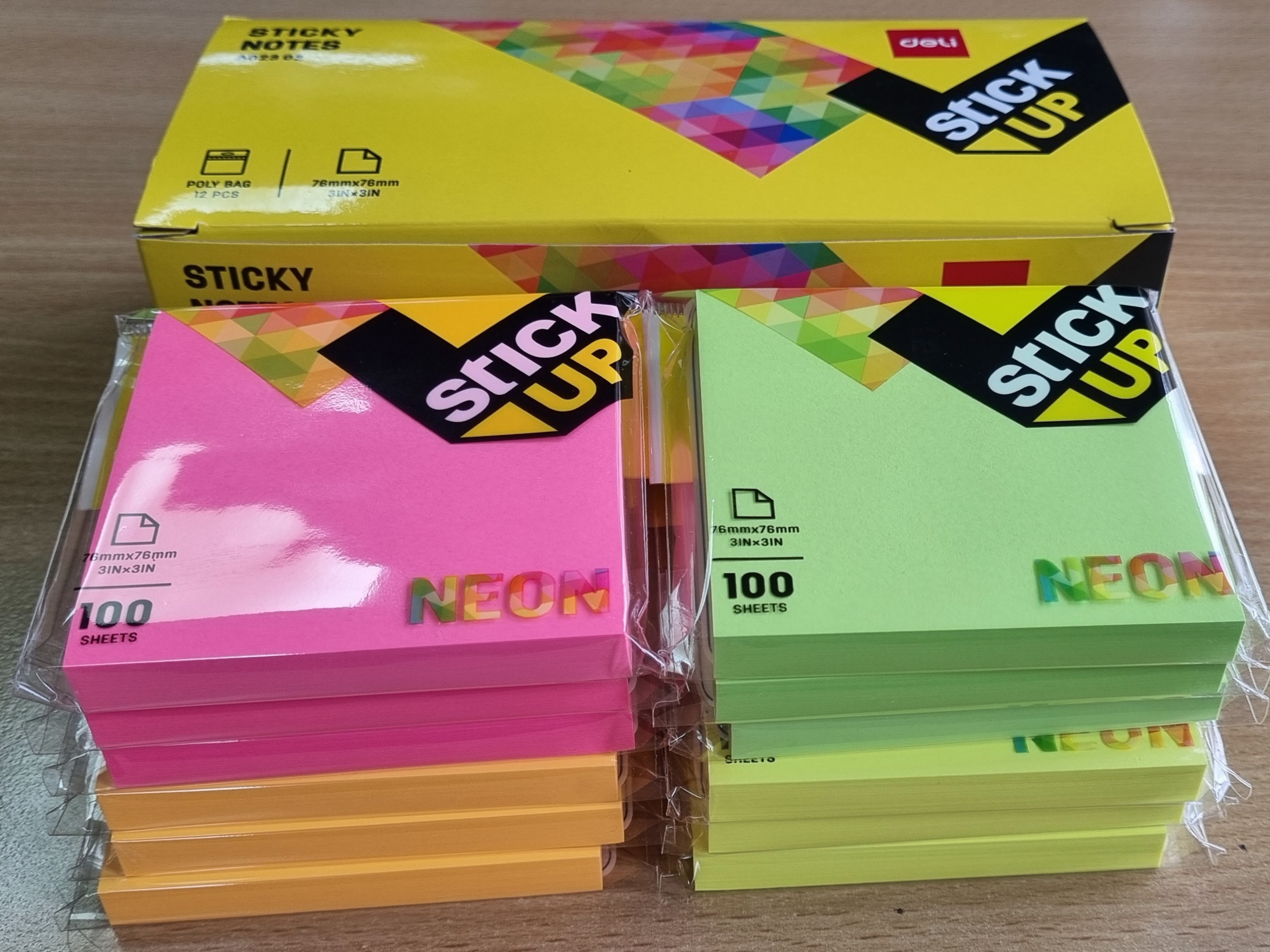 DELI A02302 STICKUP NEON NOTES 3×3 ASST Pack of 12pads