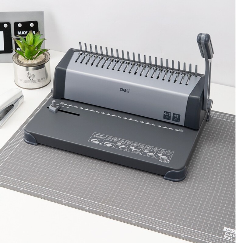 DELI 3872 BINDING MACHINE STEEL - PUNCH CAPACITY = 15 SHEETS / BIND CAPACITY = 425 SHEETS