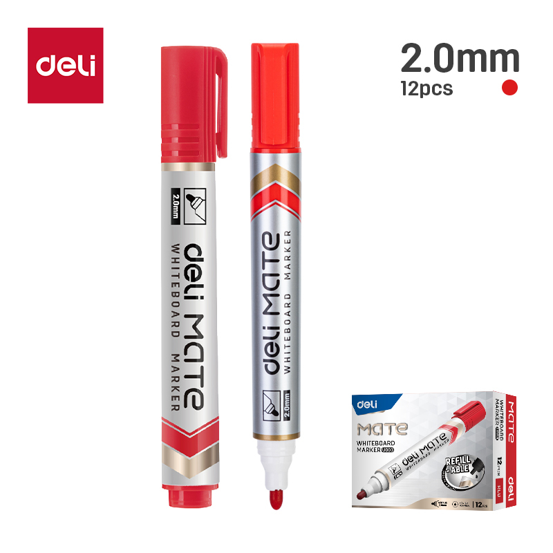DELI U00340 WHITEBOARD BULLET REFILLABLE MARKERS RED