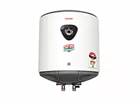 The compact Padmini Electric Water Heater Deluxe 10L mounted on a modern bathroom wall. The compact Padmini Electric Water Heater Deluxe 10L mounted on a modern bathroom wall.