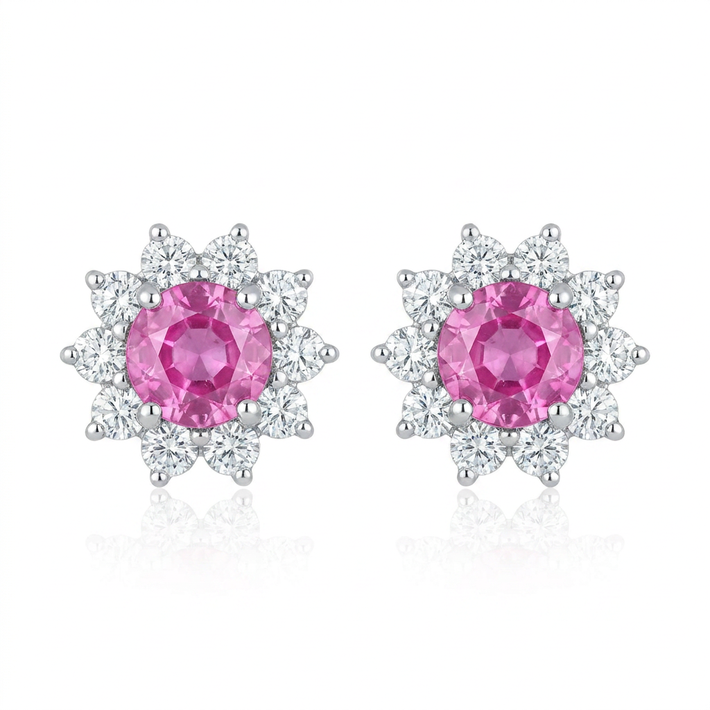 Aretes de rubi con picos de diamante
