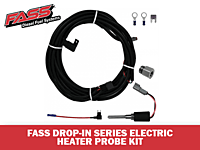 FASS Drop-In Series electric heater probe kit promotional graphic showing kit components FASS Drop-In Series electric heater probe kit promotional graphic showing kit components