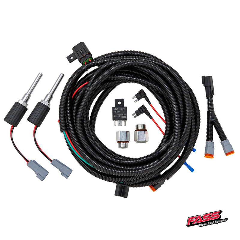 FASS DIFSHK1001D dual-probe heater kit components with FASS logo FASS DIFSHK1001D dual-probe heater kit components with FASS logo