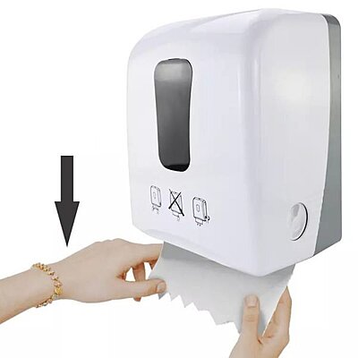 Dispensador de papel toalla en rollo con sistema de auto corte para baños institucionales Dispensador de papel toalla en rollo con sistema de auto corte para baños institucionales