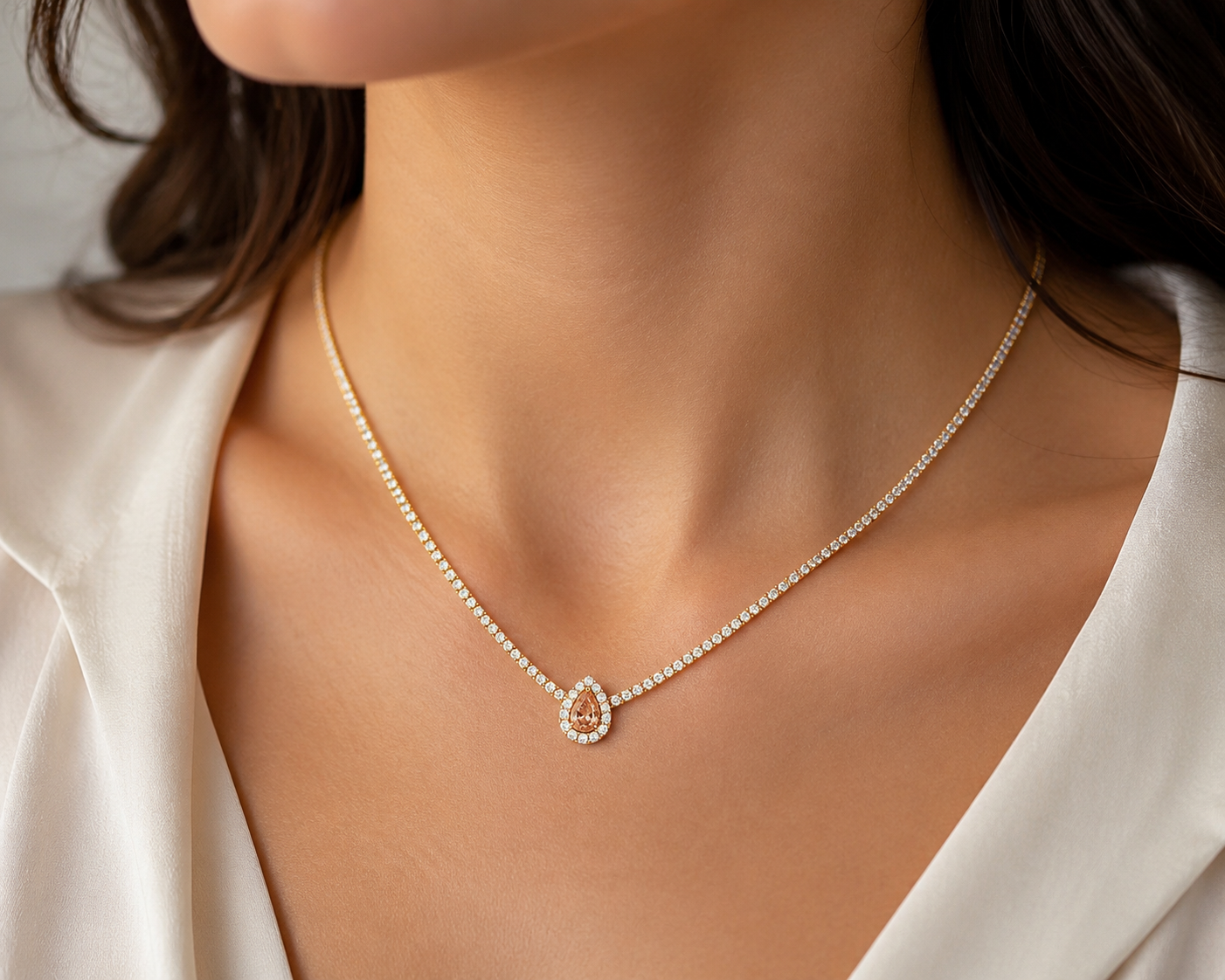 CHOKER MORGANITA 14K 1.55CT DI 0.37CT MORGANITA