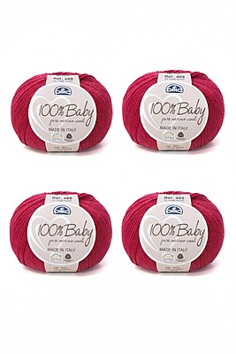 Lotto 4 Gomitoli 100% DMC Baby Col. 52 Rosso Ciliegia