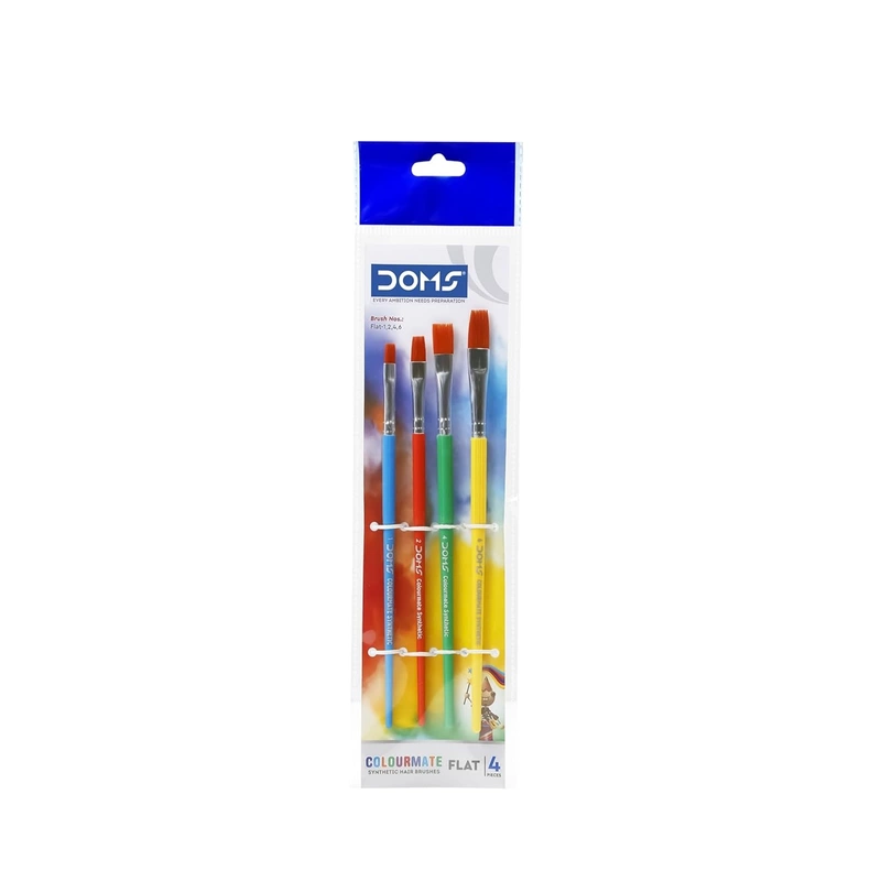 DOMS Colourmate Flat Paint Brushes Set of 4 (1,2,4,6) – Synthetic Hair Brushes