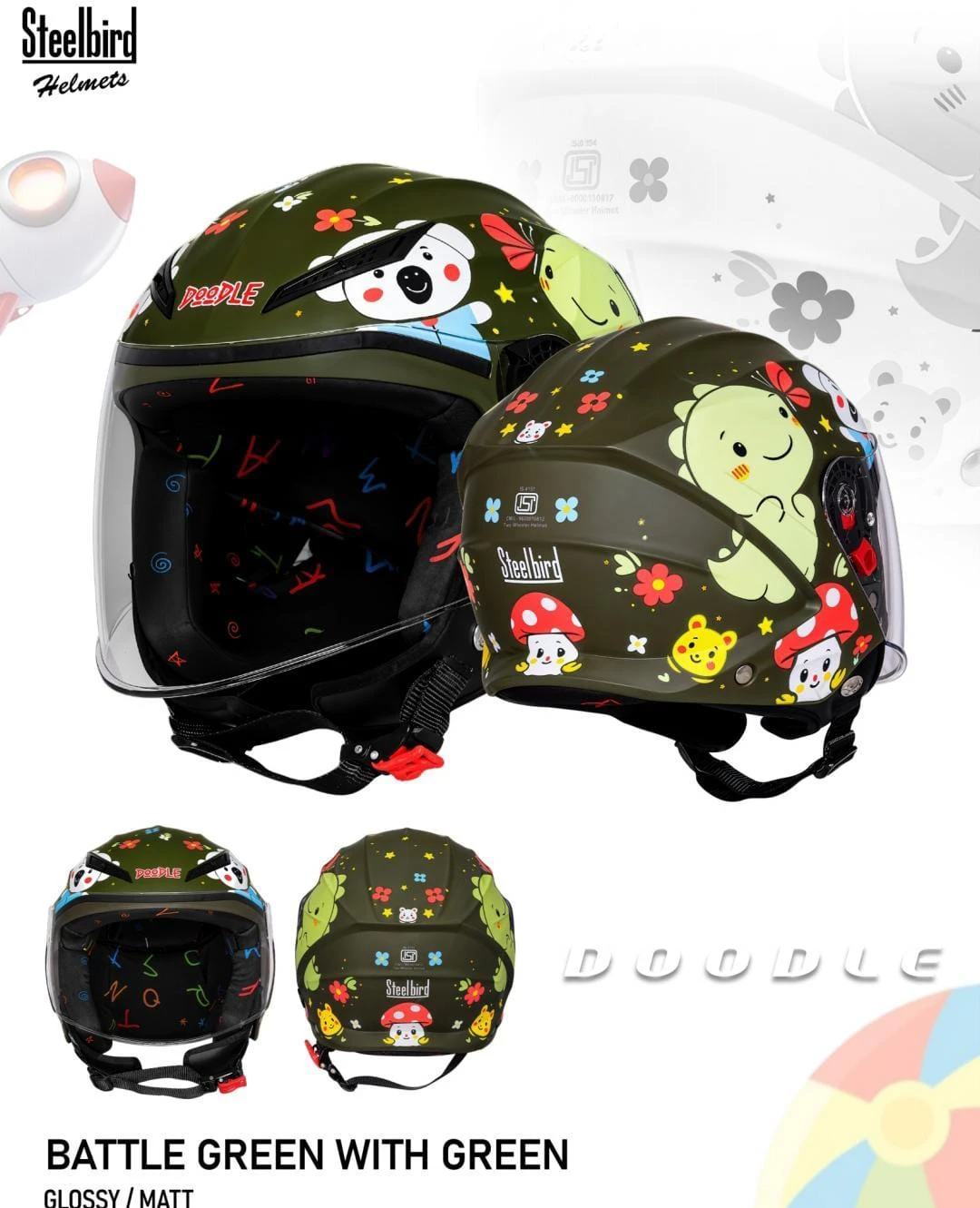 STEELBIRD SBH-77 DOODLE D-1 GLOSSY BATTLE GREEN/GREEN C/V 540 MM STEELBIRD SBH-77 DOODLE D-1 GLOSSY BATTLE GREEN/GREEN C/V 540 MM