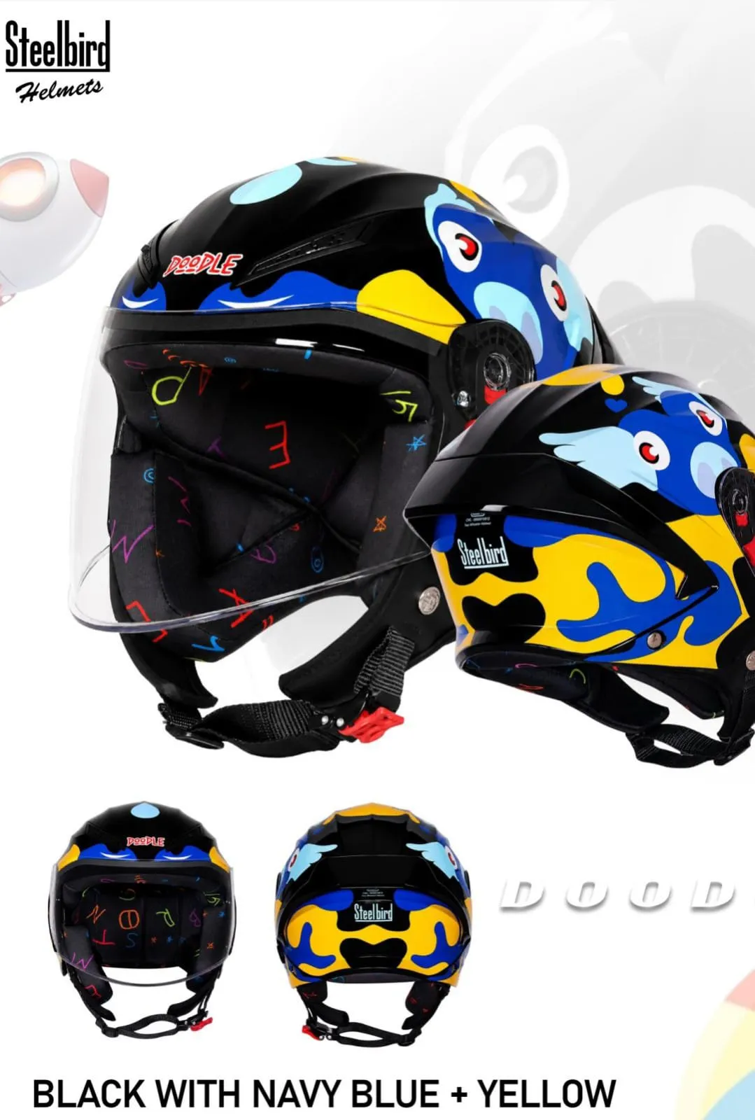 STEELBIRD SBH-77 DOODLE DS-1 GLOSSY BLACK WITH NAVY BLUE / YELLOW C/V 540 MM STEELBIRD SBH-77 DOODLE DS-1 GLOSSY BLACK WITH NAVY BLUE / YELLOW C/V 540 MM