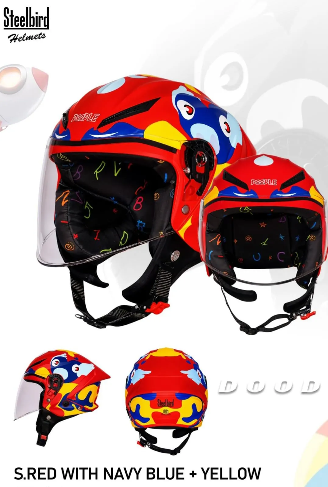 STEELBIRD SBH-77 DOODLE DS-1 GLOSSY S.RED WITH NAVY BLUE / YELLOW C/V 540 MM STEELBIRD SBH-77 DOODLE DS-1 GLOSSY S.RED WITH NAVY BLUE / YELLOW C/V 540 MM