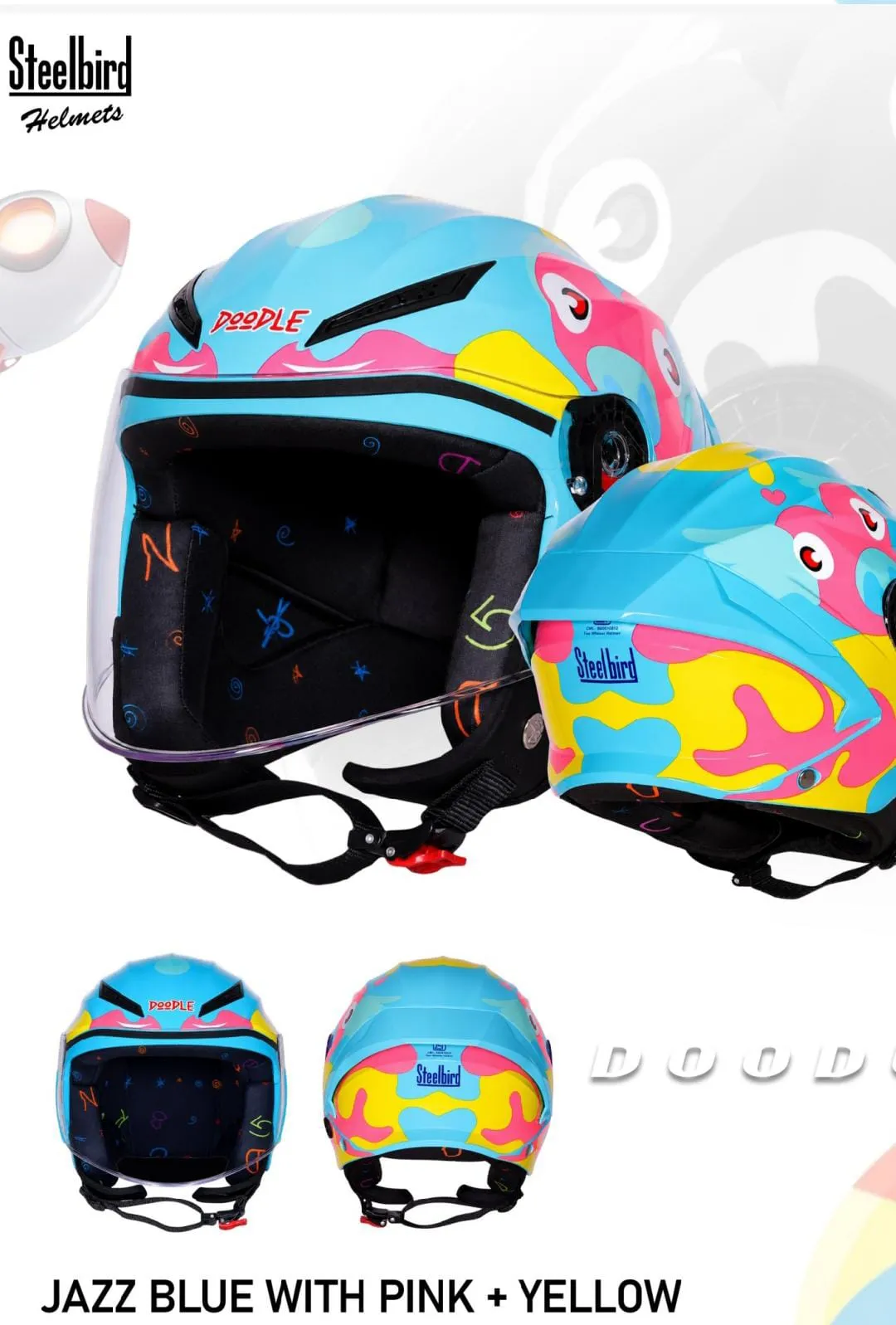 STEELBIRD SBH-77 DOODLE DS-1 GLOSSY JAZZ BLUE WITH PINK YELLOW C/V 560 MM STEELBIRD SBH-77 DOODLE DS-1 GLOSSY JAZZ BLUE WITH PINK YELLOW C/V 560 MM