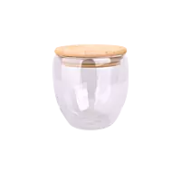 Taza Cafe Doble Vidrio c/ Tapa Bamboo