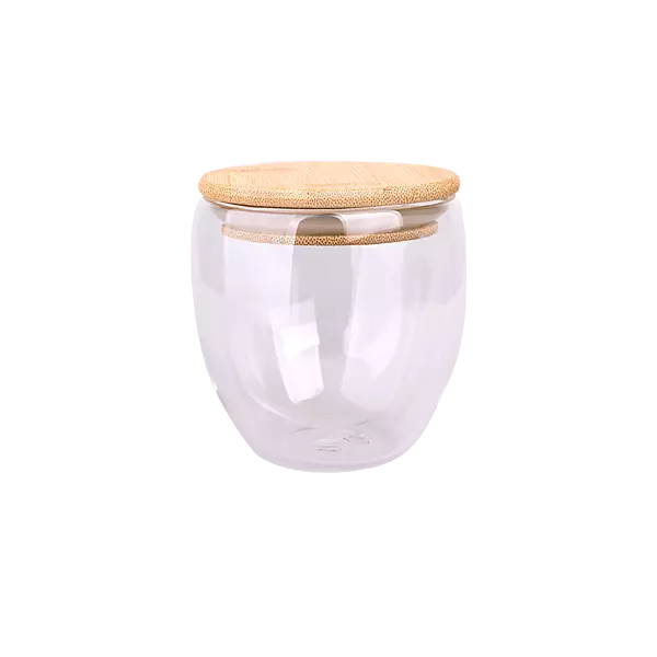 Taza Cafe Doble Vidrio c/ Tapa Bamboo