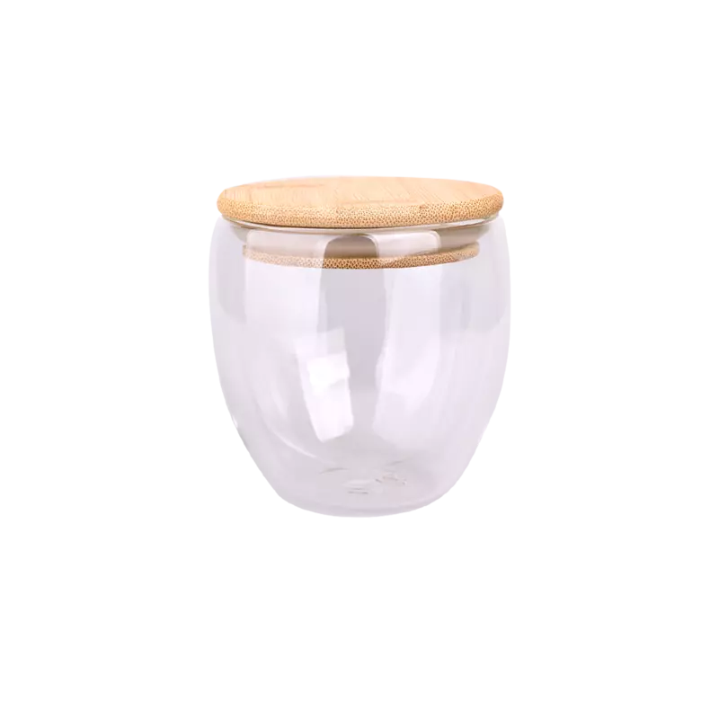 Taza Cafe Doble Vidrio c/ Tapa Bamboo