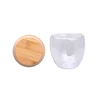 Taza Cafe Doble Vidrio c/ Tapa Bamboo