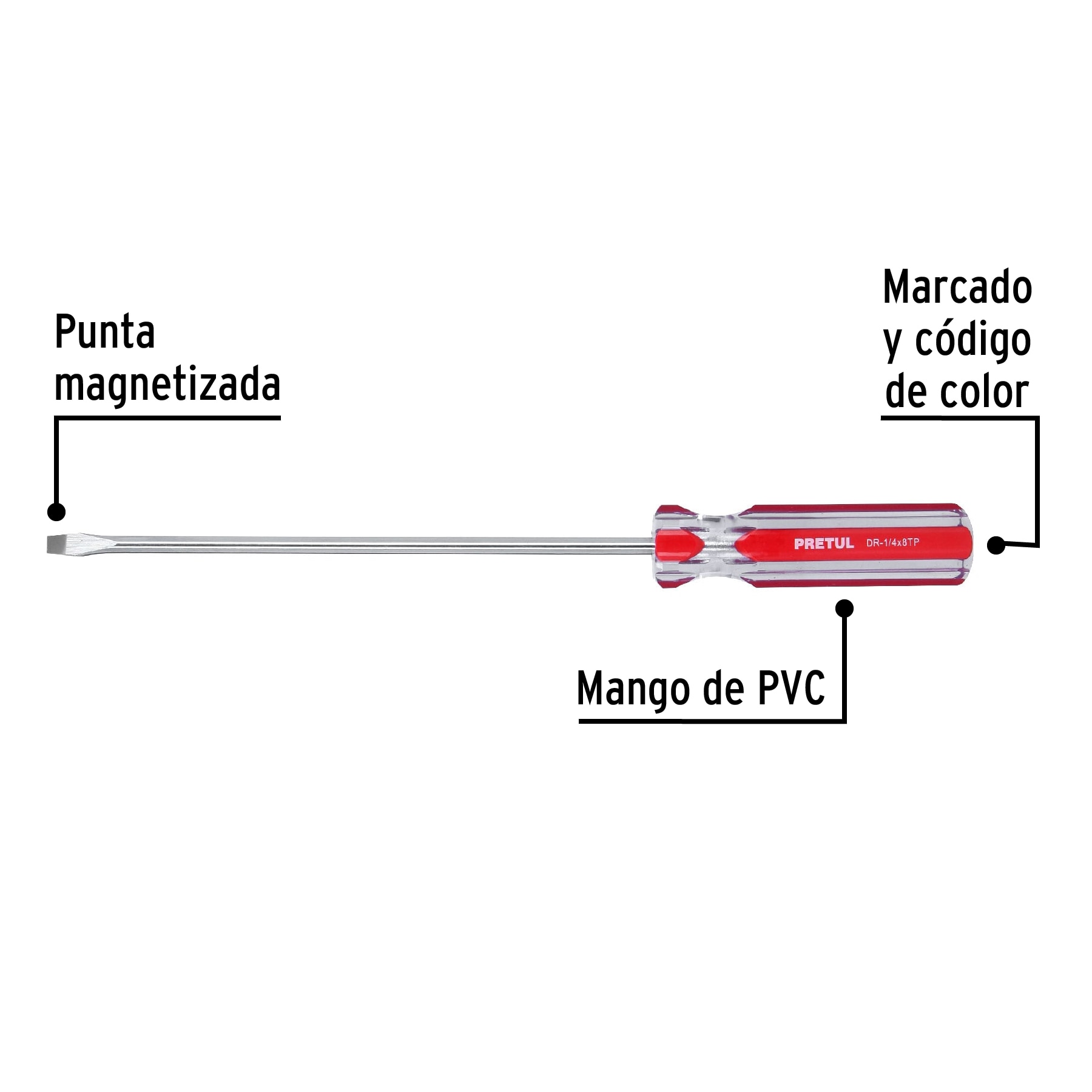 Desarmador plano, 1/4 x 8', mango PVC, Pretul - DR-1/4X8TP / 21460