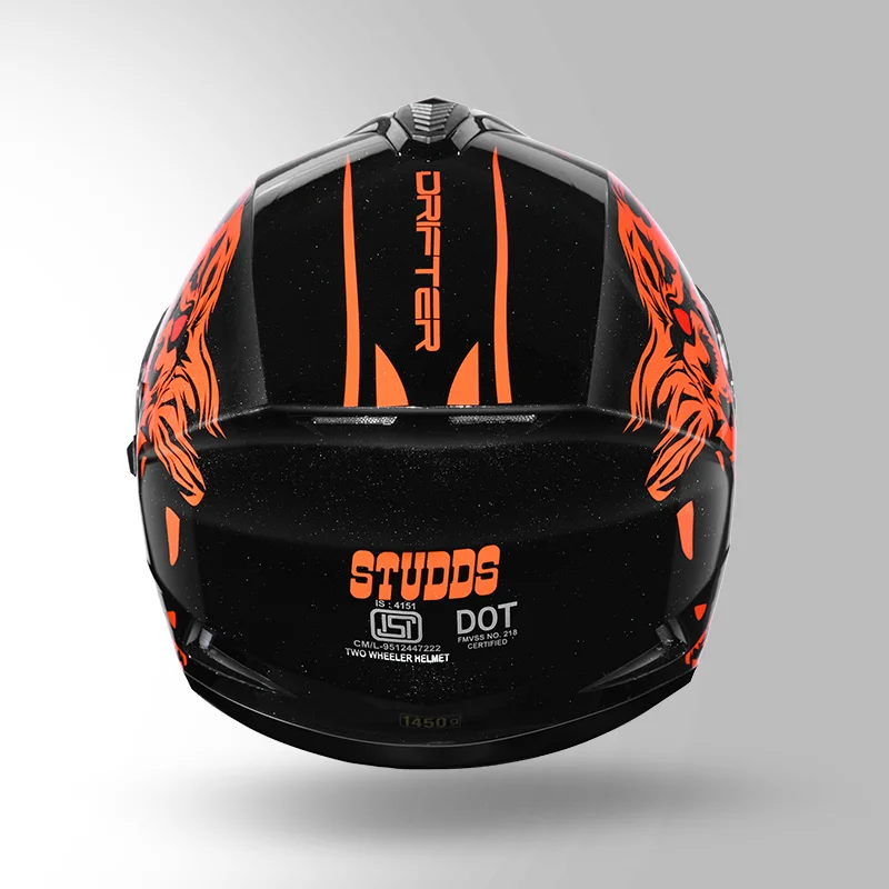 STUDDS DRIFTER D2 BLACK N10 ORANGE D/V (XL) WITH SPOILER STUDDS DRIFTER D2 BLACK N10 ORANGE D/V (XL) WITH SPOILER