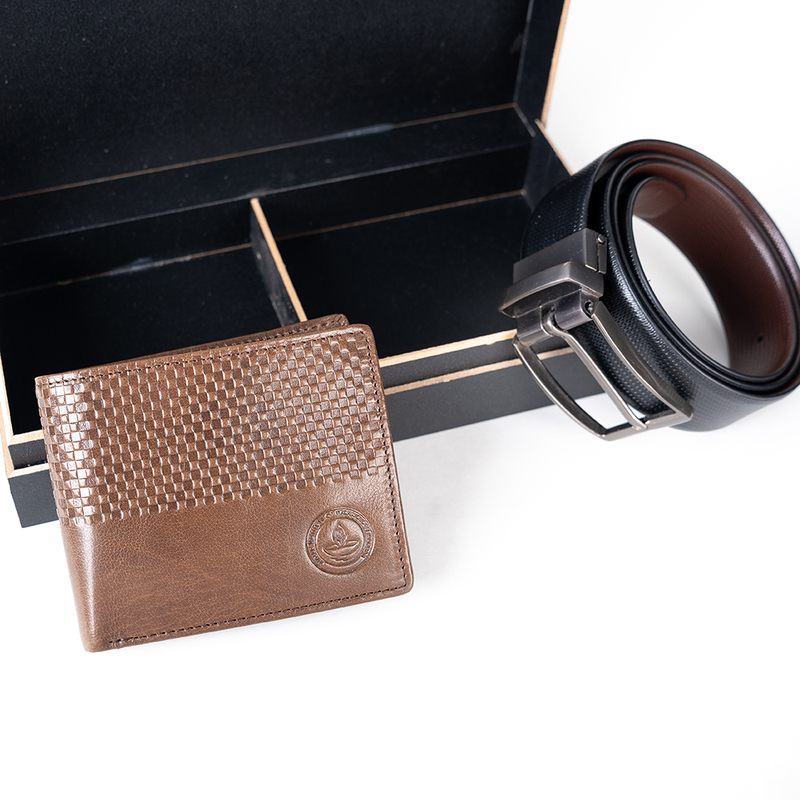 Combo Leather Wallet & Reversible Belt