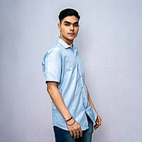 Cotton Shirt Half Sleeves - Blue