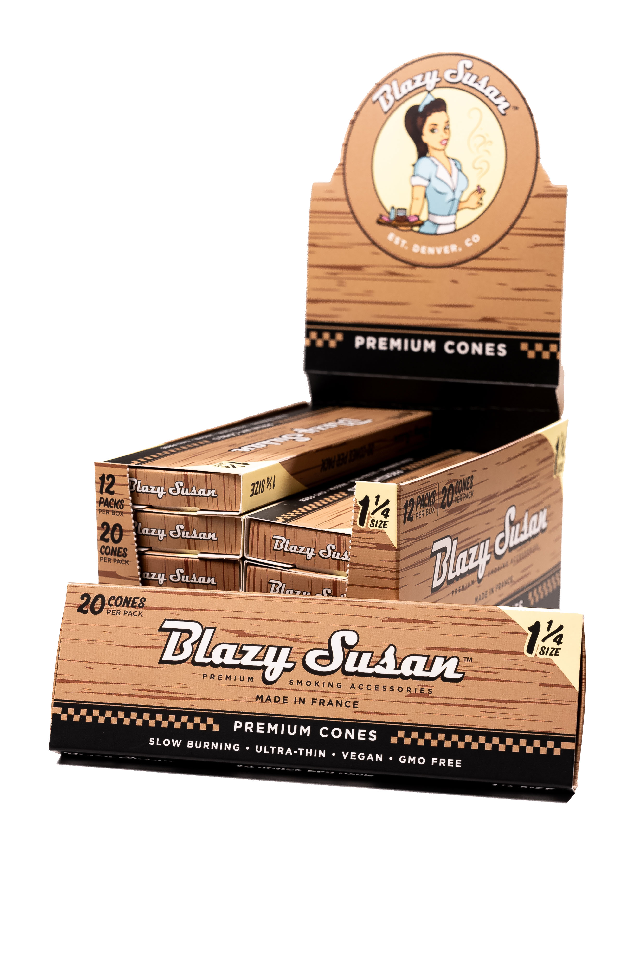 Blazy Susan® - Unbleached Pre-Roll Cones 1¼ (20ct) - Display of 12