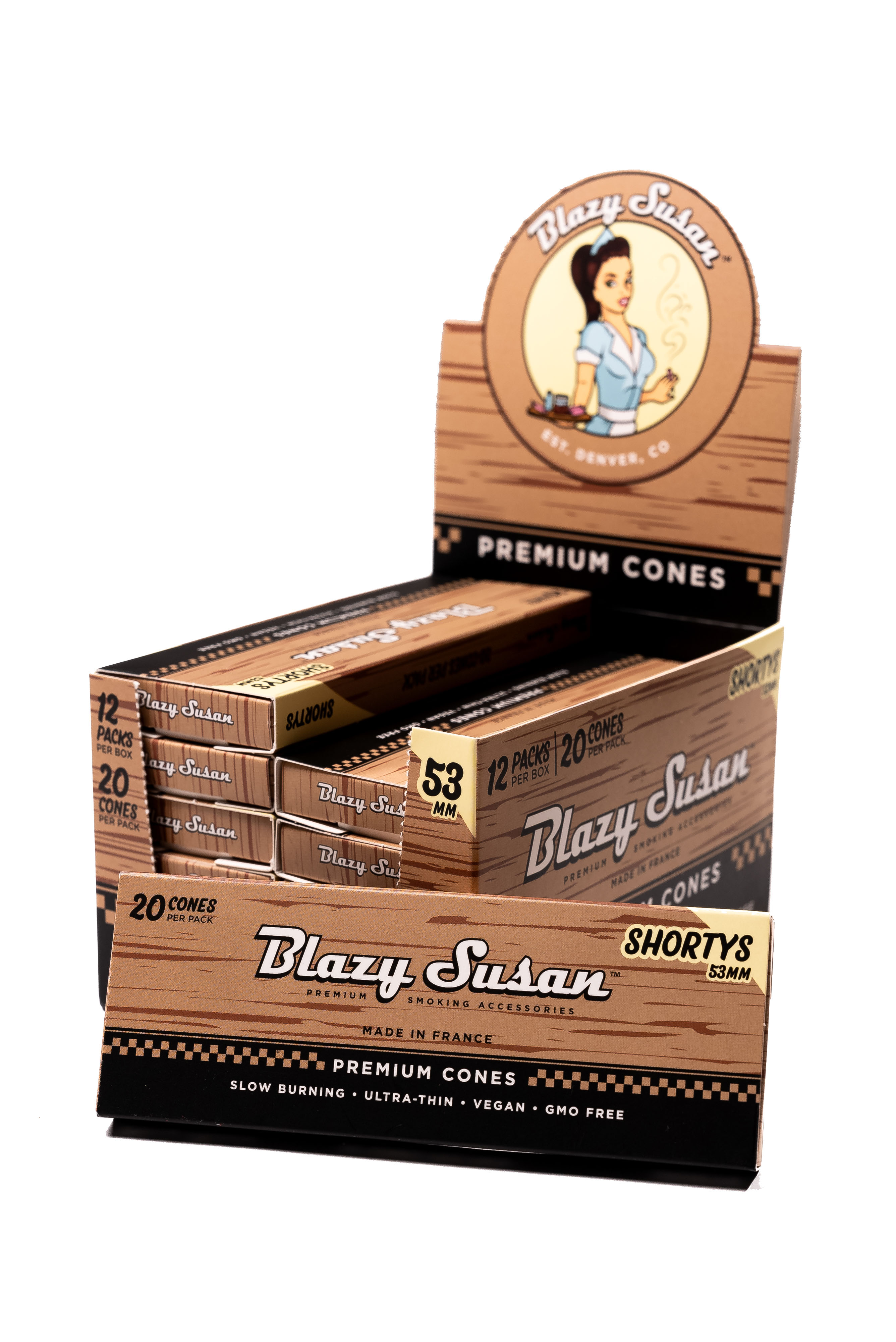 Blazy Susan® - Unbleached Pre-Roll Cones 98mm (20ct) - Display of 12