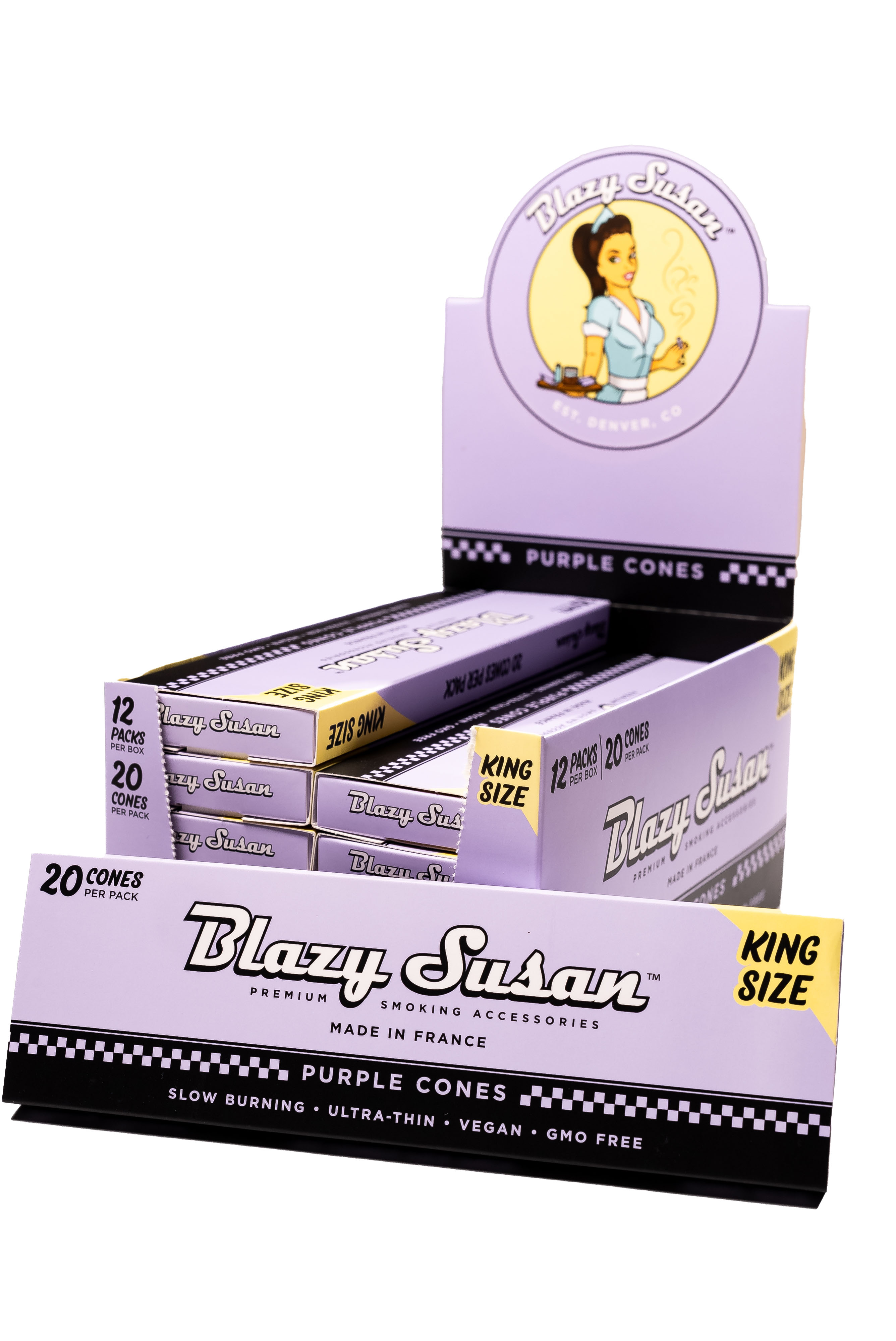 Blazy Susan® - Purple Pre-Roll Cones King Size (20ct) - Display of 12