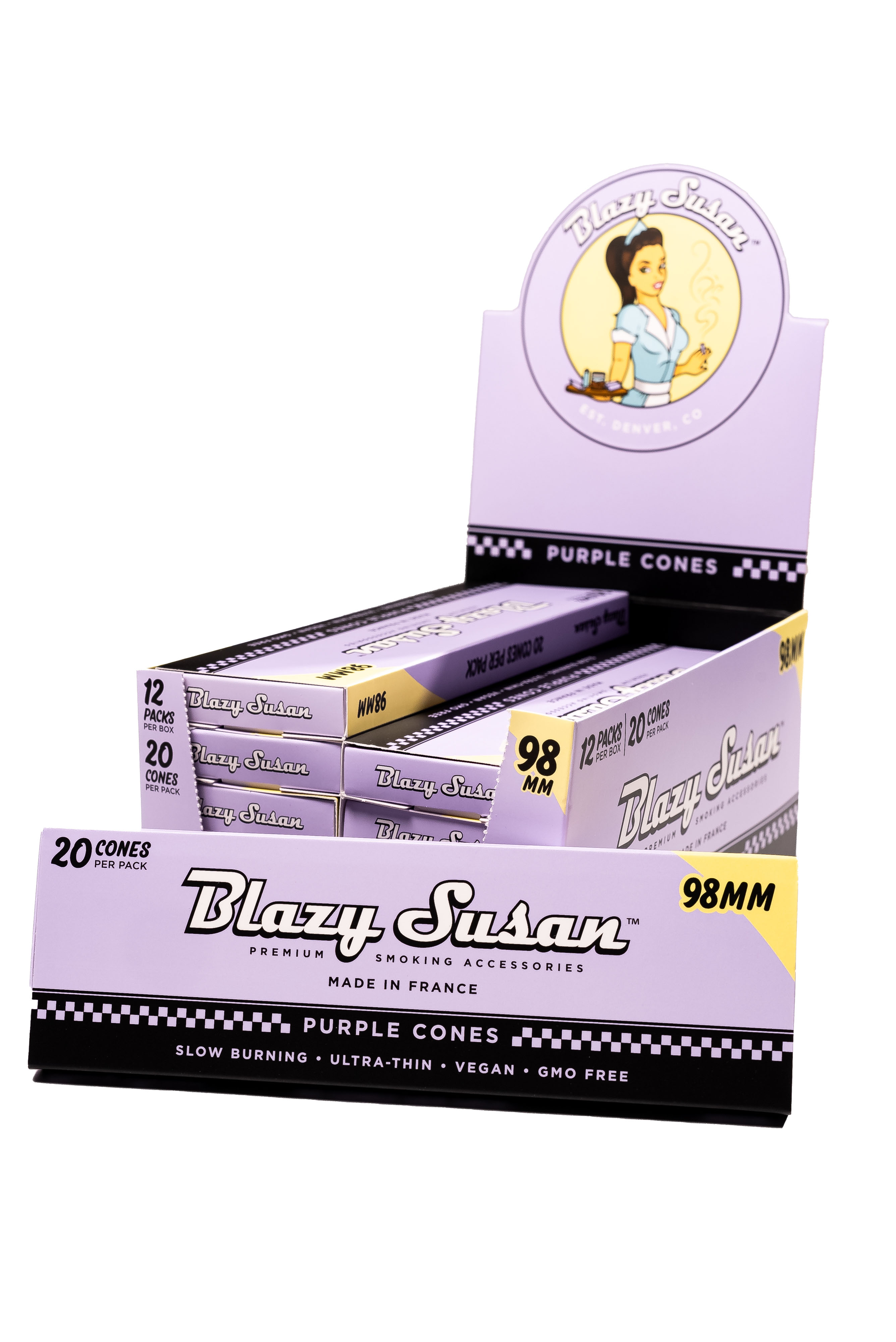 BLAZY SUSAN - PURPLE CONES 98MM 20CT 12CT BOX