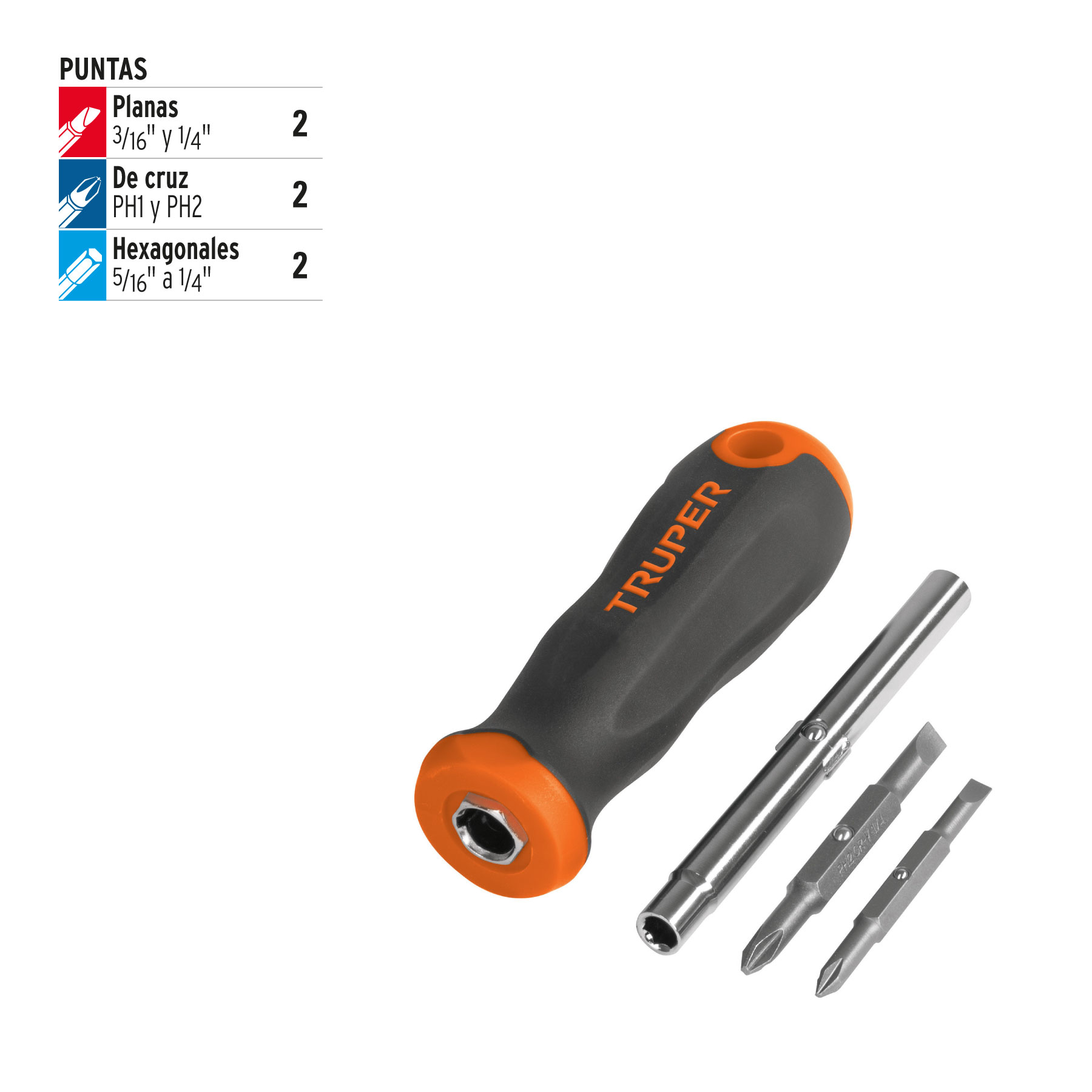 Desarmador 2 puntas dobles y barra con 2 cajas hexagonales - DT-4 / 14200