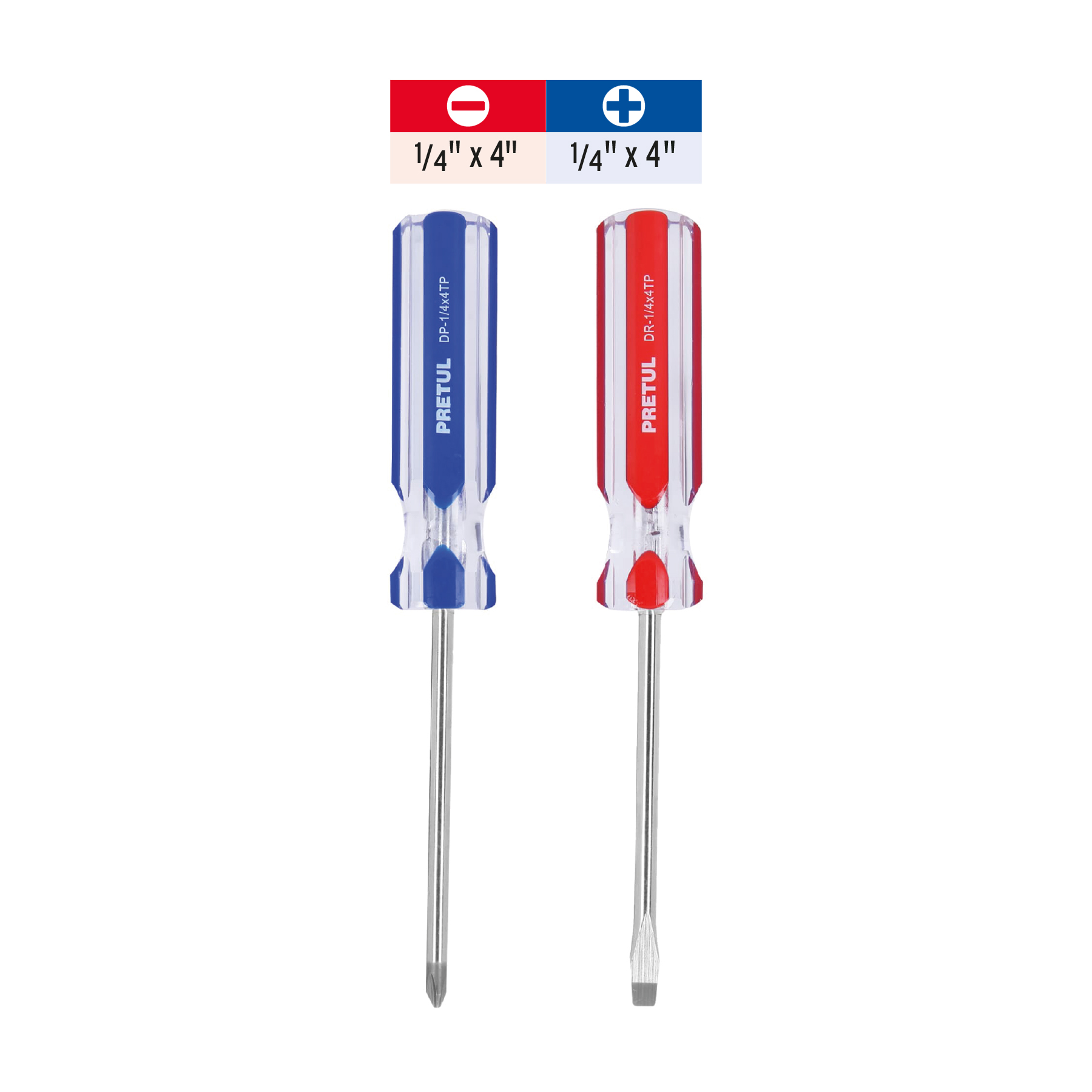 Duo de desarmadores, 1/4x4, mango PVC, Pretul - DUO-1/4X4TP / 20210