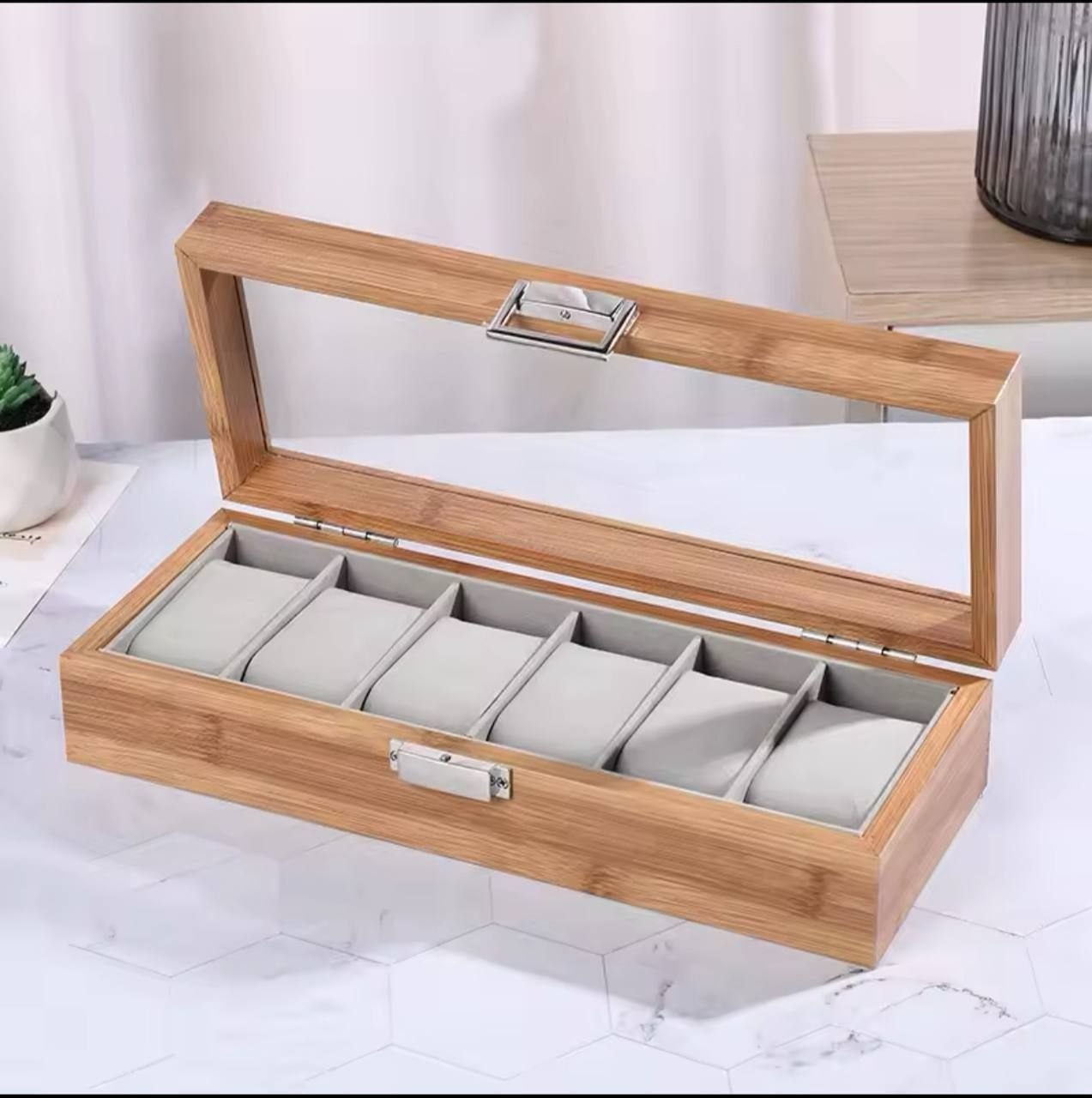 DUST-PROOF WOODEN WATCH TRAY 6SLOTS WOODEN WATCH TRAY