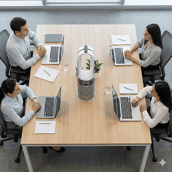 Dyson HP-10 1st Gen Hot and Cold air system standing on a floor in a living room.