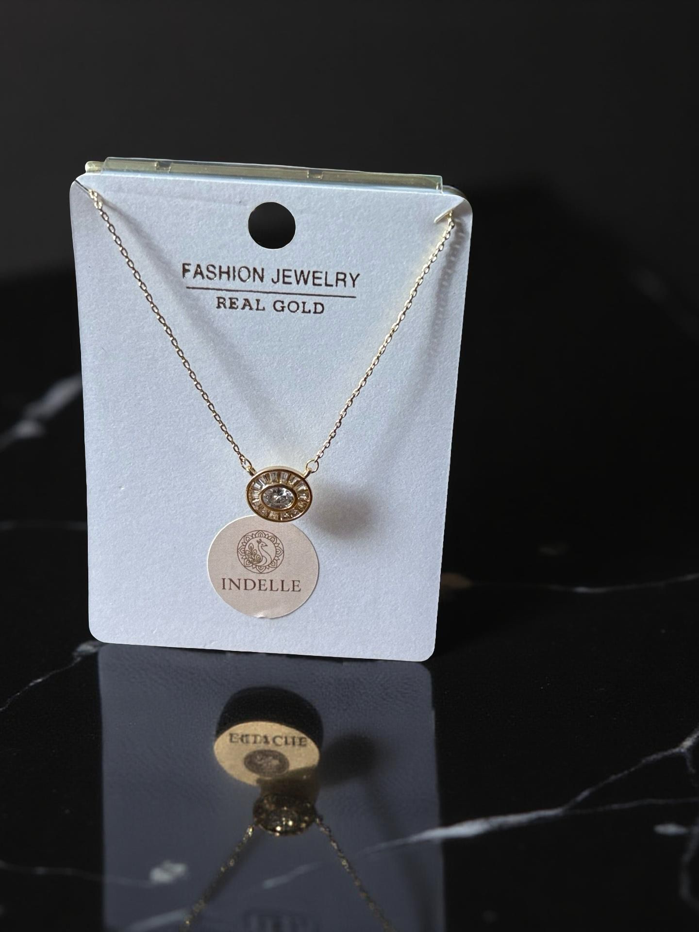 Dainty Oval Crystal Gold Necklace