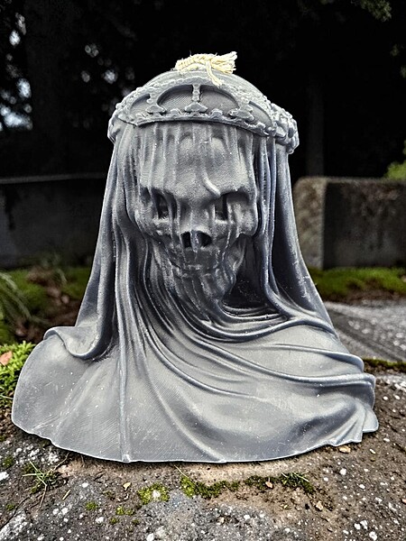 Handmade Death Veiled Lady Candle- Black, Unscented