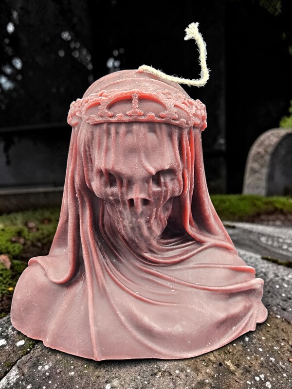 Handmade Death Veiled Lady Candle-Burgundy, Black Cherry Merlot Scented