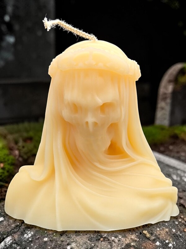 Handmade Death Veiled Lady Candle- White, Unscented