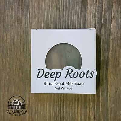 Deep Roots Ritual Goat Milk Soap Bar in its white window box
