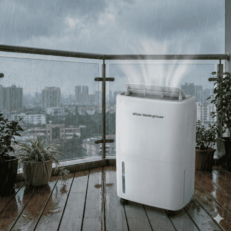White Westinghouse 20L dehumidifier model AWHD20L placed in a living room.