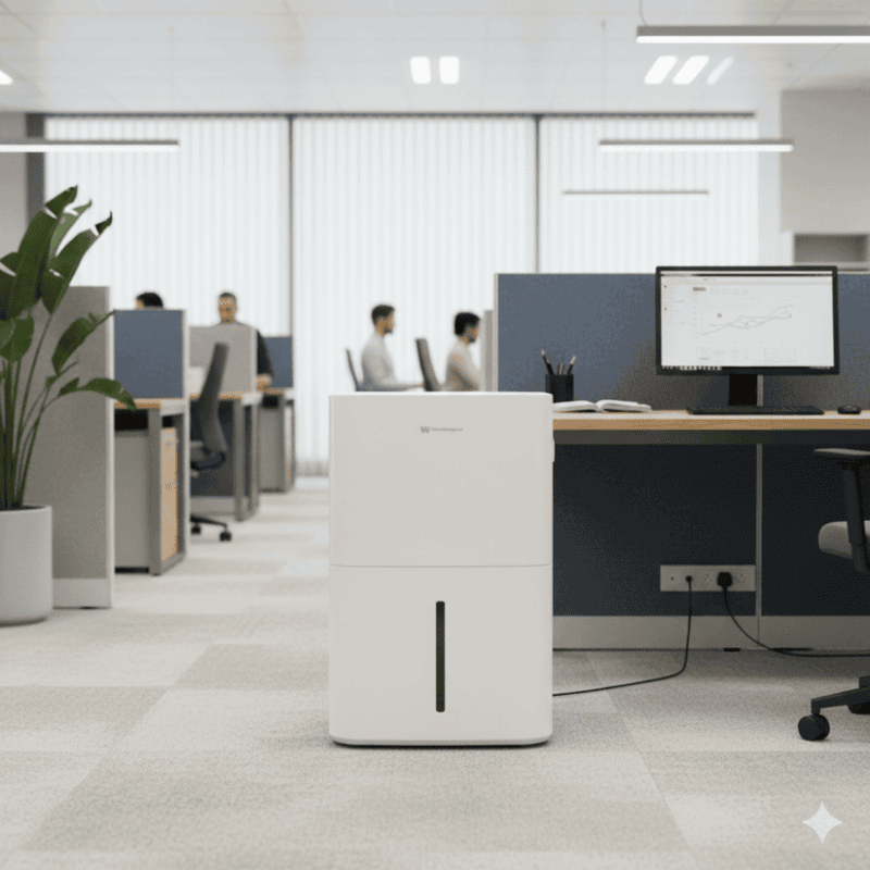 Compact White Westinghouse AWHD123L portable moisture absorber for humid rooms.