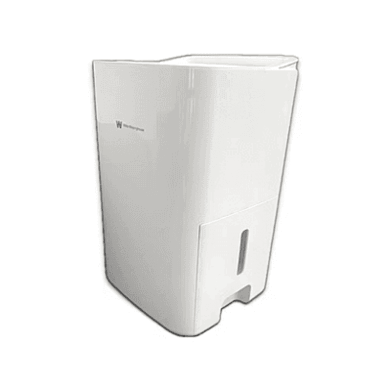 Efficient 12-liter White Westinghouse portable dehumidifier for basement humidity control.