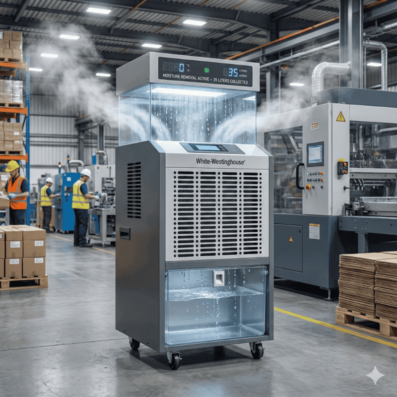 White Westinghouse WDE110P dehumidifier unit for water damage restoration.