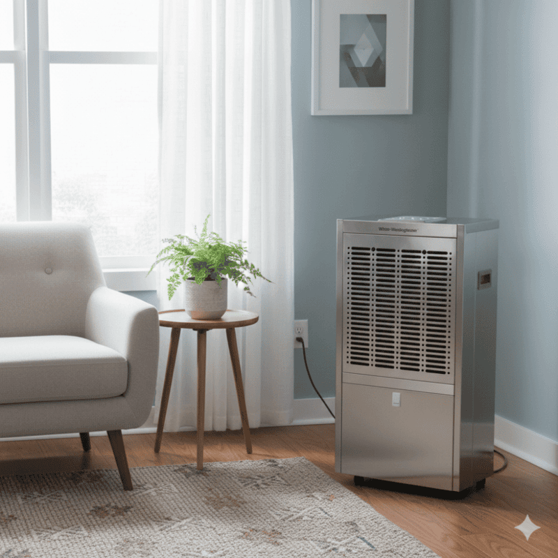 Industrial-grade White Westinghouse 150L dehumidifier for basement and warehouse humidity control.