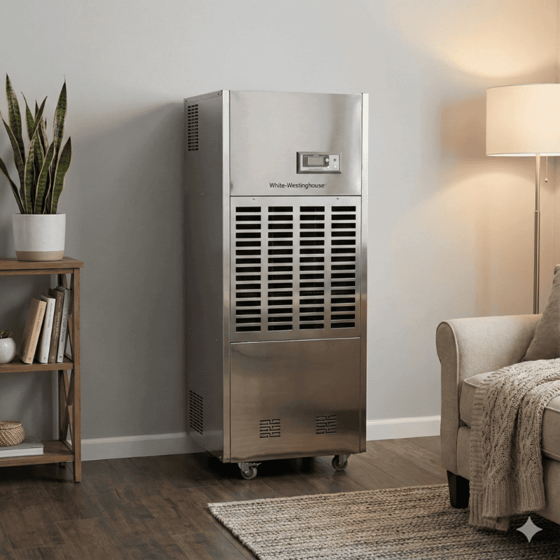 White Westinghouse WDE168S high-capacity 168L dehumidifier machine isolated.