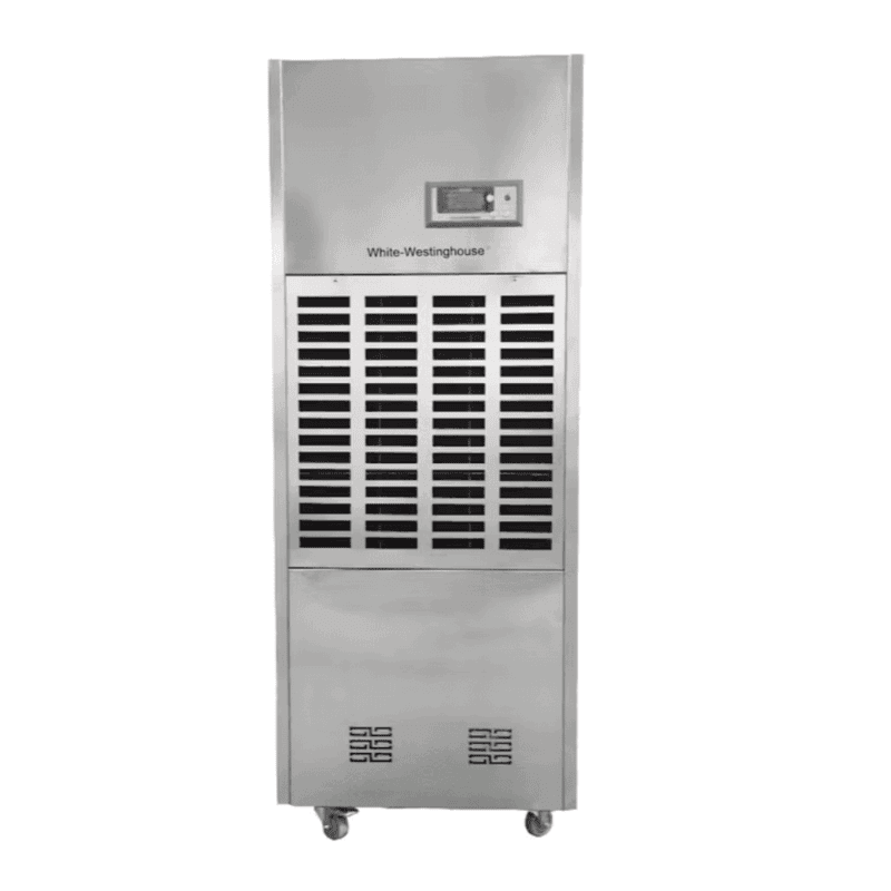 Front view of White Westinghouse WDE168S 168-liter industrial dehumidifier machine.