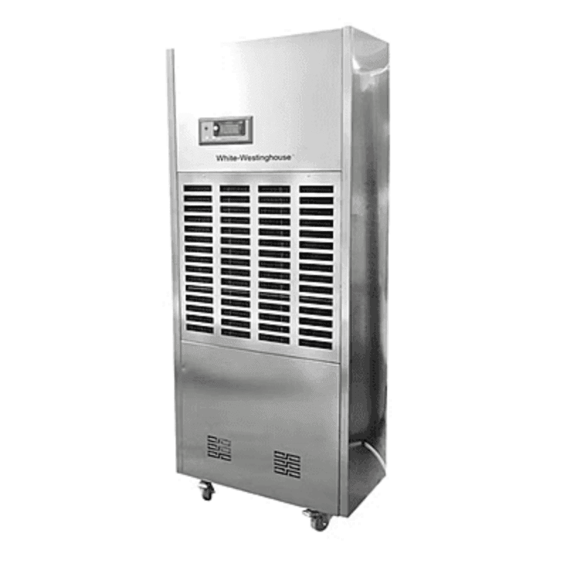 Heavy-duty White Westinghouse WDE168S dehumidifier with 168-liter daily capacity.
